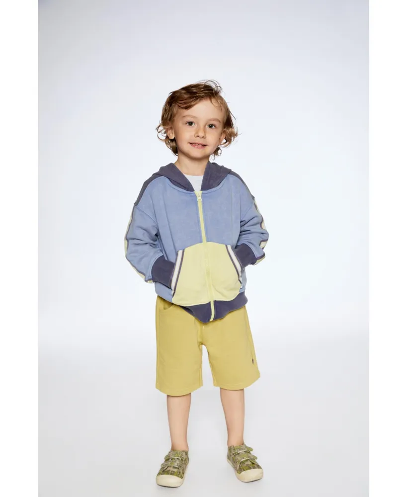 Boy French Terry Hooded Cardigan Blue And Lime