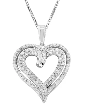Diamond Double Heart 18" Pendant Necklace (1/2 ct. t.w.) in Sterling Silver