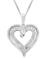 Diamond Double Heart 18" Pendant Necklace (1/2 ct. t.w.) in Sterling Silver