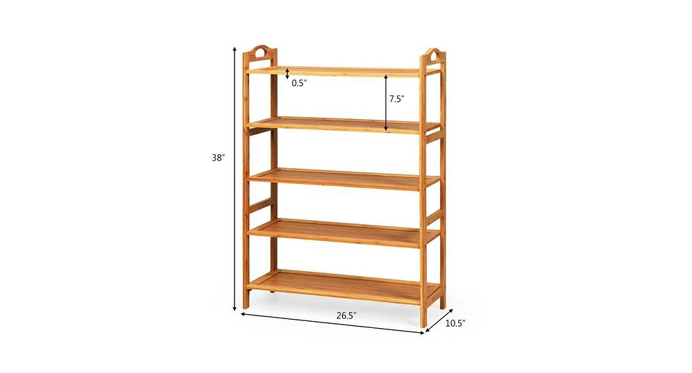 5-Tier Bamboo Freestanding Shoe Rack-Natural