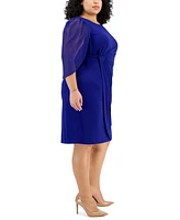 Connected Plus Size Chiffon-Sleeve Sheath Dress