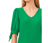 CeCe Women's Clip Dot Tie 3/4-Sleeve V-Neck Top