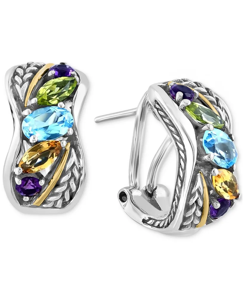 Effy Multi-Gemstone Small Hoop Earrings (2-5/8 ct. t.w.) in Sterling Silver & 18k Gold-Plate - Multi