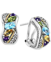 Effy Multi-Gemstone Small Hoop Earrings (2-5/8 ct. t.w.) in Sterling Silver & 18k Gold-Plate