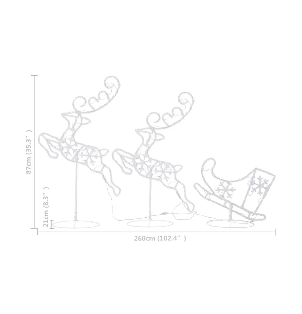 Acrylic Christmas Flying Reindeer Sleigh 102.4"x8.3"x34.3" Warm White