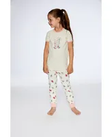 Girl Organic Cotton Two Piece Pajama Set Off White Printed Strawberry