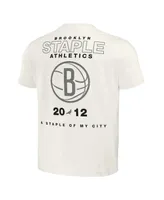 Men's Nba x Staple Cream Distressed Brooklyn Nets Home Team T-shirt