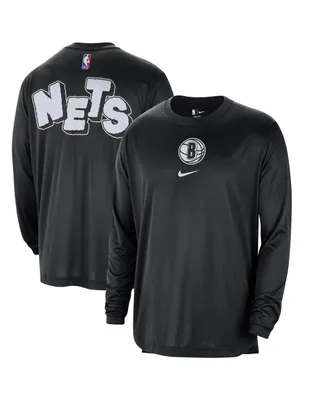Men's Nike Black Distressed Brooklyn Nets 2023/24 City Edition Authentic Pregame Performance Long Sleeve Shooting T-shirt