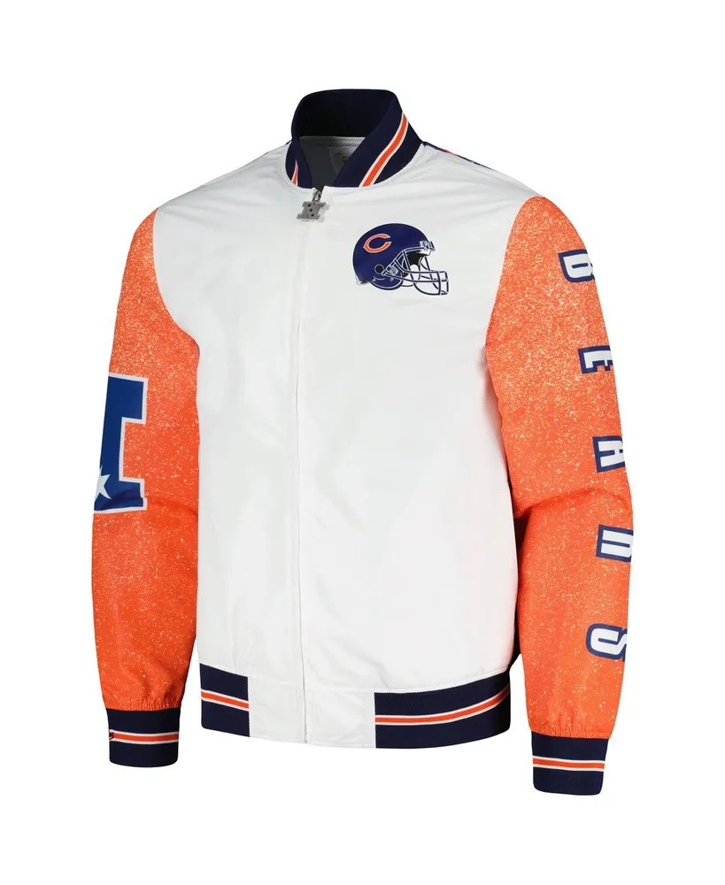 Men's Mitchell & Ness White Distressed Chicago Bears Team Burst Warm-Up Full-Zip Jacket
