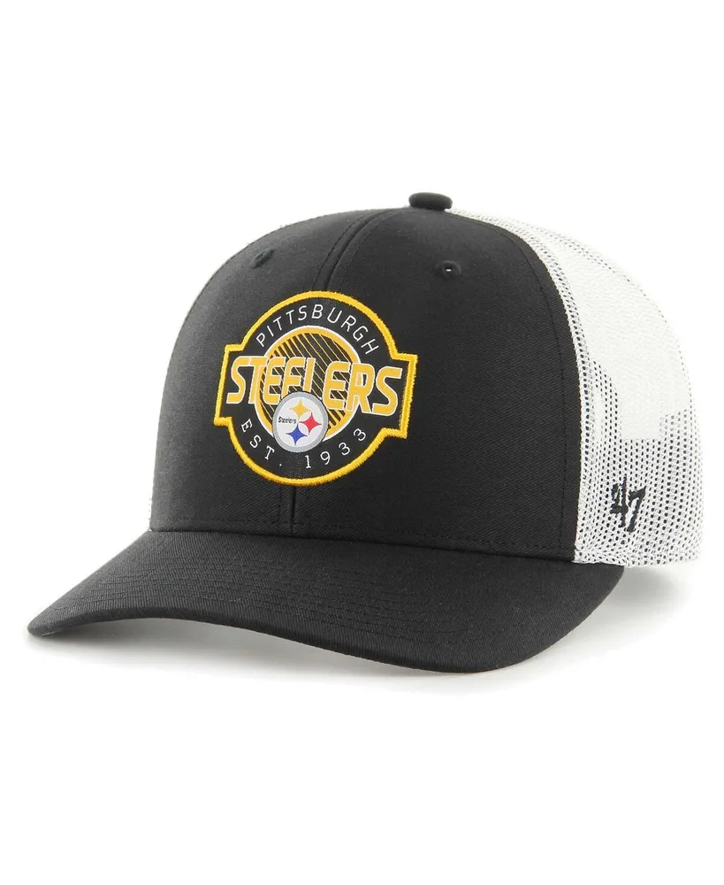 Big Boys '47 Brand Black, White Pittsburgh Steelers Scramble Adjustable Trucker Hat