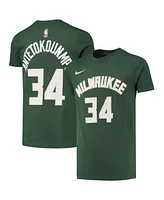 Big Boys Nike Giannis Antetokounmpo Hunter Green Milwaukee Bucks Logo Name and Number Performance T-shirt