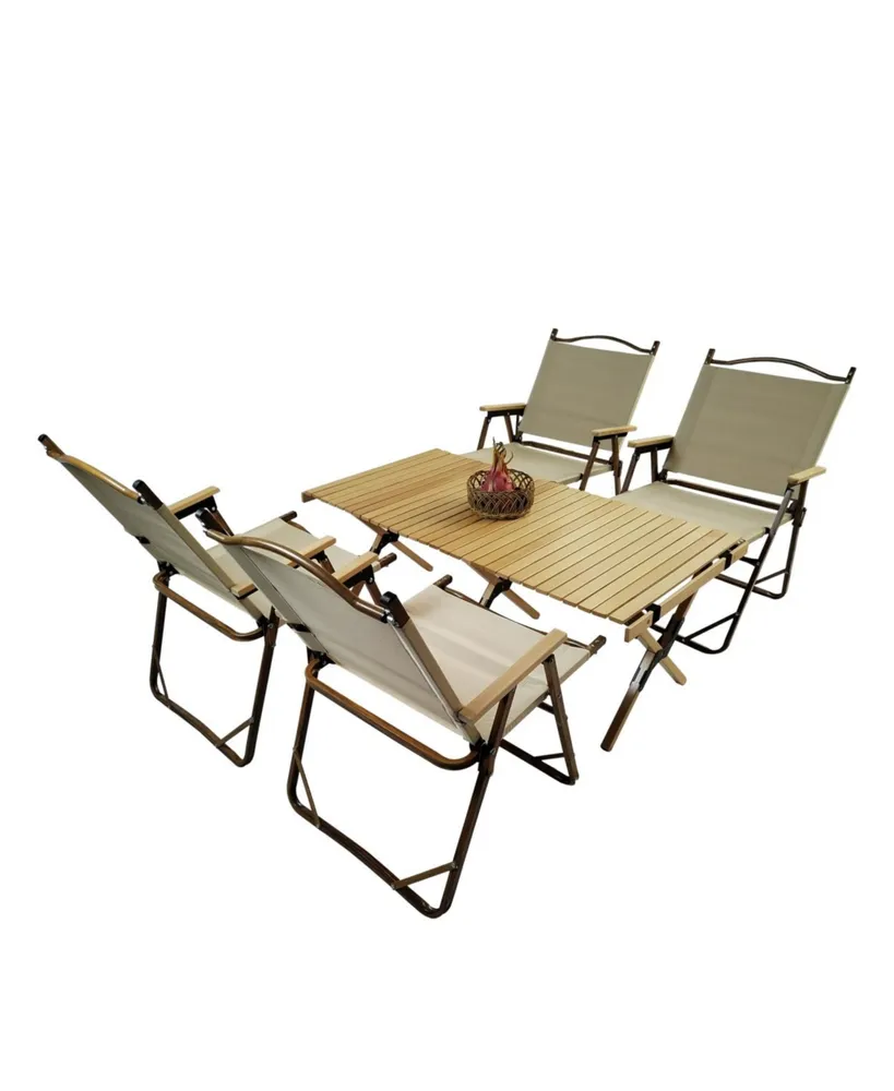 Simplie Fun Foldable Dining Set with Table & 4 Chairs, Indoor/Outdoor, Natural