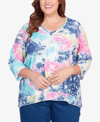 Alfred Dunner Plus Size In Full Bloom Torn Jacquard Tie Dye Top