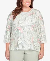 Alfred Dunner Plus English Garden Paisley Lace Paneled Crew Neck Top