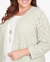 Alfred Dunner Plus Size English Garden Flower Stitch Two in One Top with Necklace