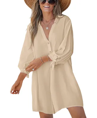 Women's V-Neck Button Front Cover-Up Dress