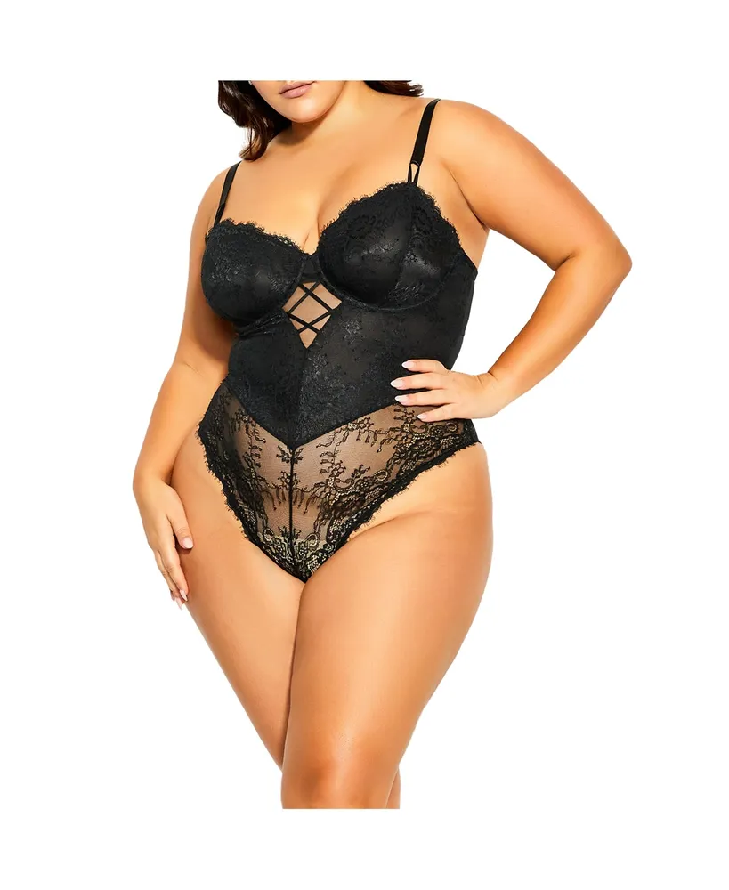 City Chic Womens Plus size Bianca Underwire Bodysuit Lingerie - black