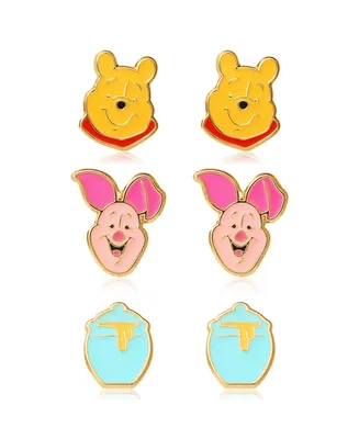 Disney Winnie the Pooh Gold Flash Plated Stud Earring Set, 3 Pairs