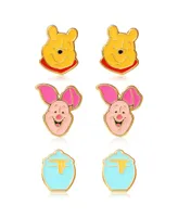 Disney Winnie the Pooh Gold Flash Plated Stud Earring Set, 3 Pairs