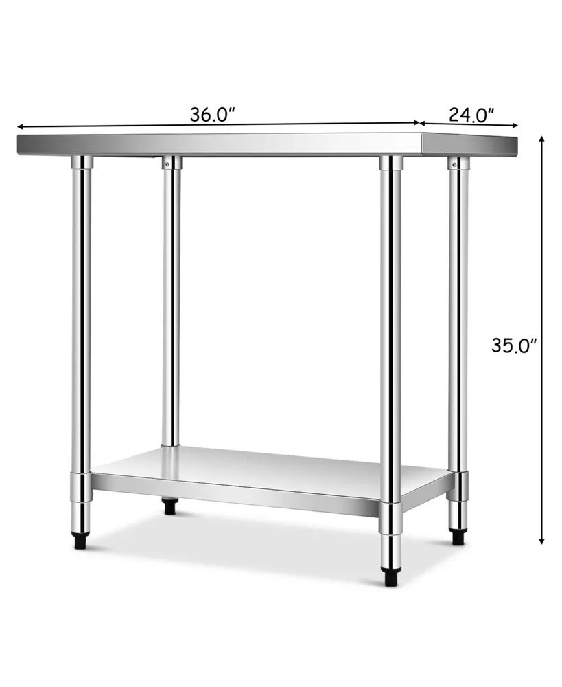 Stainless Steel Table with Over shelves 36'' X 24'' Work Table with 36'' X 12'' Shelf