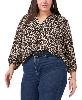 Vince Camuto Plus Elegant V-Neck Leopard Print Blouse