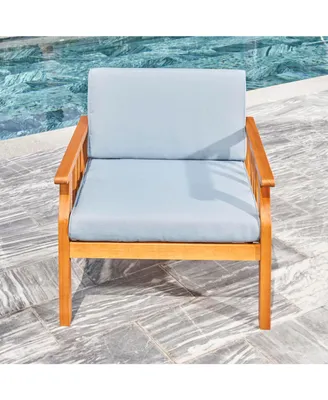 Simplie Fun Kapalua Honey Nautical Curve Eucalyptus Wooden Outdoor Sofa Chair With Cushion
