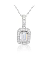 Suzy Levian Sterling Silver Cubic Zirconia Emerald Cut Halo Pendant Necklace