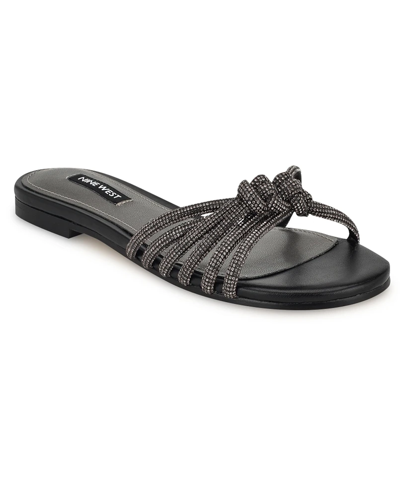 Nine West Women's Luxury Slip-On Strappy Embellished Flat Sandals
