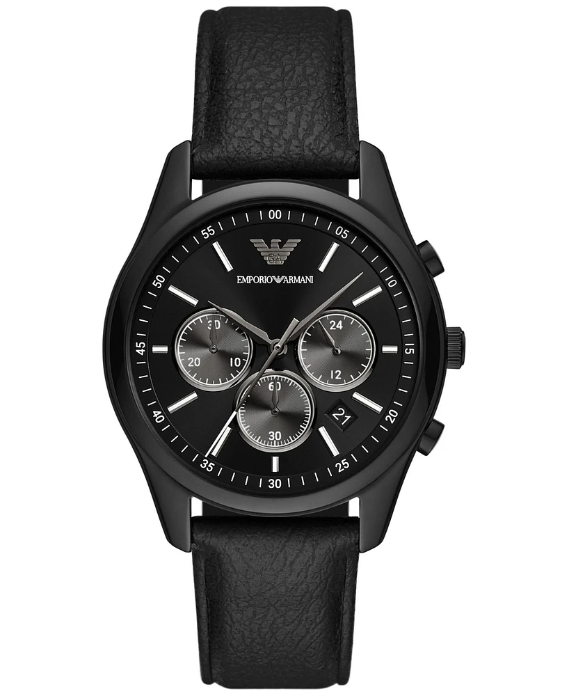 Emporio Armani Men's Chronograph Black Leather Strap Watch 41mm