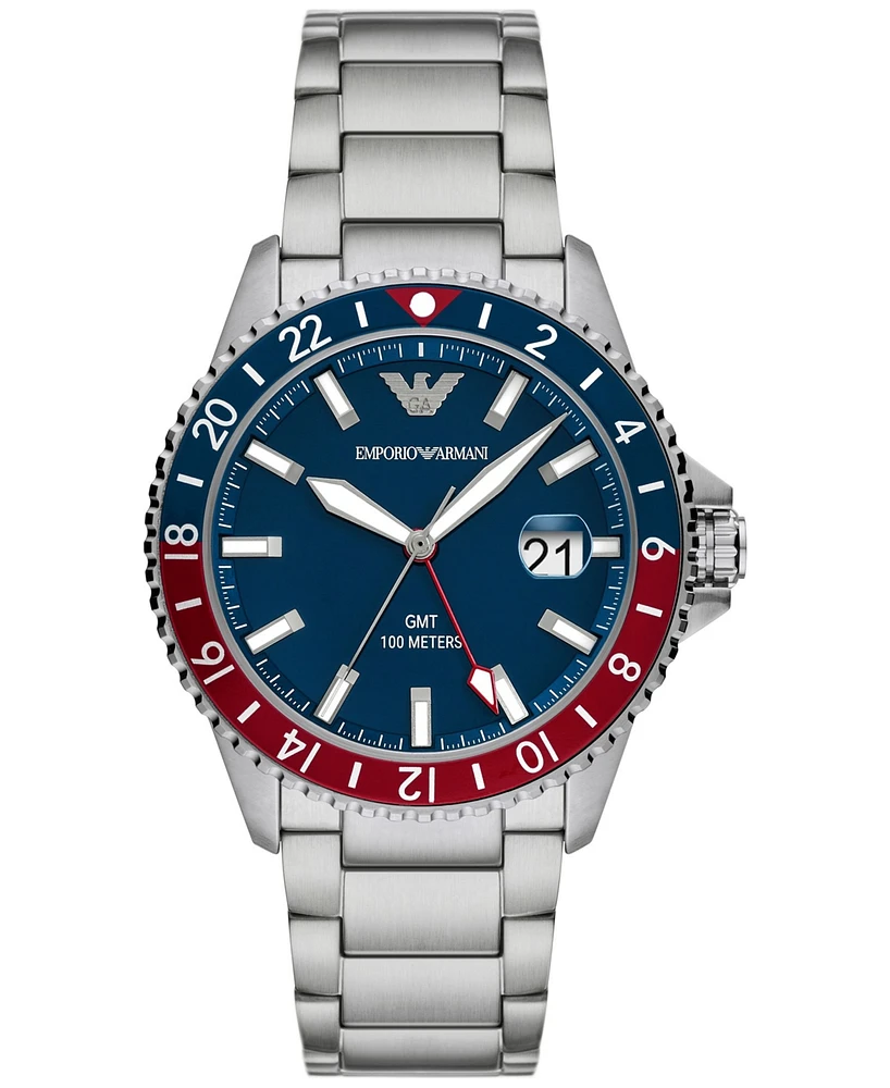 Emporio Armani Men's World Explorer Gmt Dual Time Stainless Steel Bracelet Watch 42mm