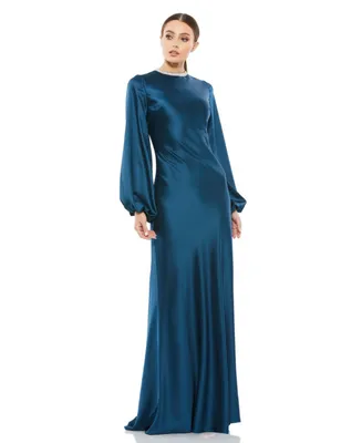 Women's Ieena Satin Long Blouson Sleeve Evening Gown