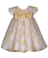 Bonnie Baby Girls Short Sleeved Burnout Trapeze Dress with Satin Bow
