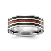 Chisel Stainless Steel Black Resin and Wood Inlay Band Ring
