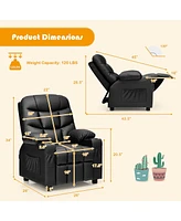 Kids Youth Recliner Chair Pu Leather w/Cup Holders & Side Pockets