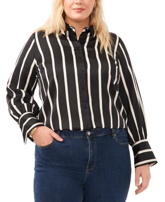 Vince Camuto Plus Striped Button-Down Bell-Sleeve Shirt