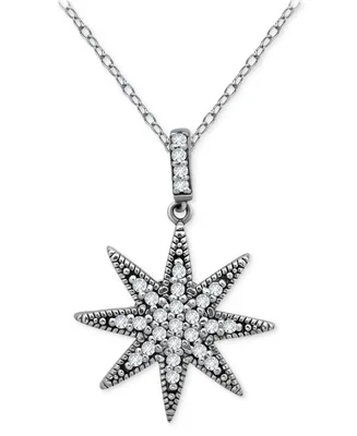 Cubic Zirconia Star Pendant Necklace in Sterling Silver, 16" + 2" extender