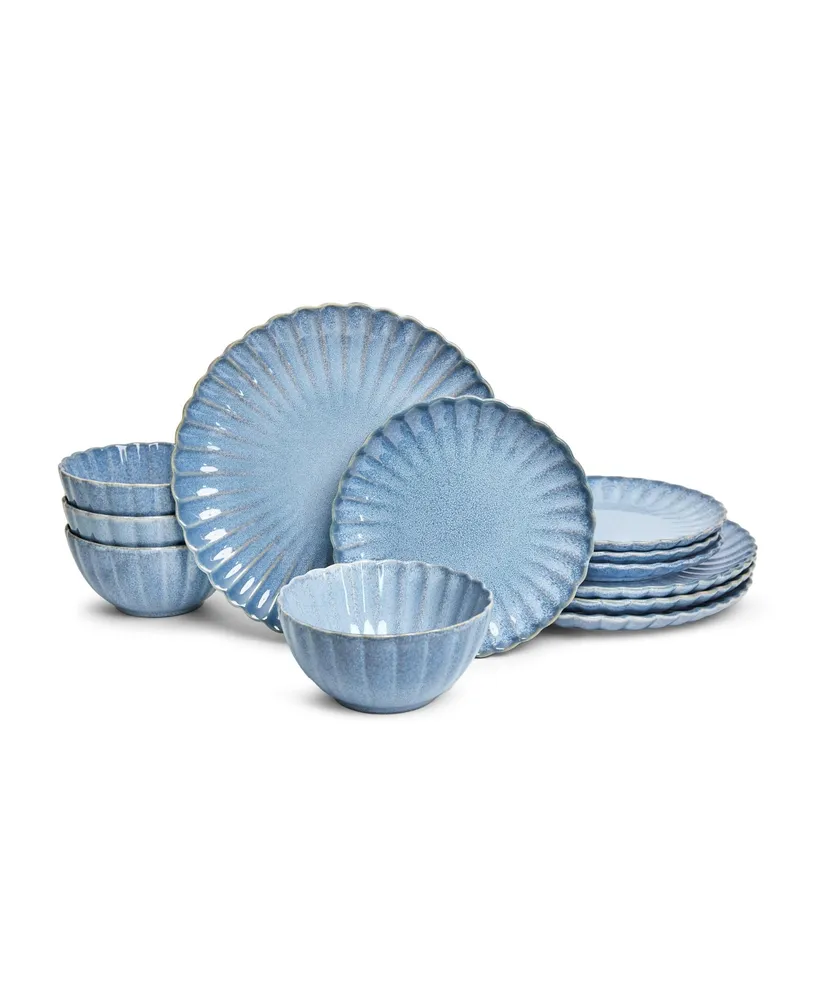 Sango Frill Reactive Stoneware 12 Pc Dinnerware Set, Service for 4