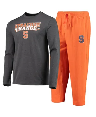 Men's Concepts Sport Orange, Heathered Charcoal Distressed Syracuse Orange Meter Long Sleeve T-shirt and Pants Sleep Set