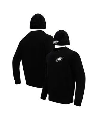 Men's Pro Standard Black Philadelphia Eagles Crewneck Pullover Sweater and Cuffed Knit Hat Box Gift Set