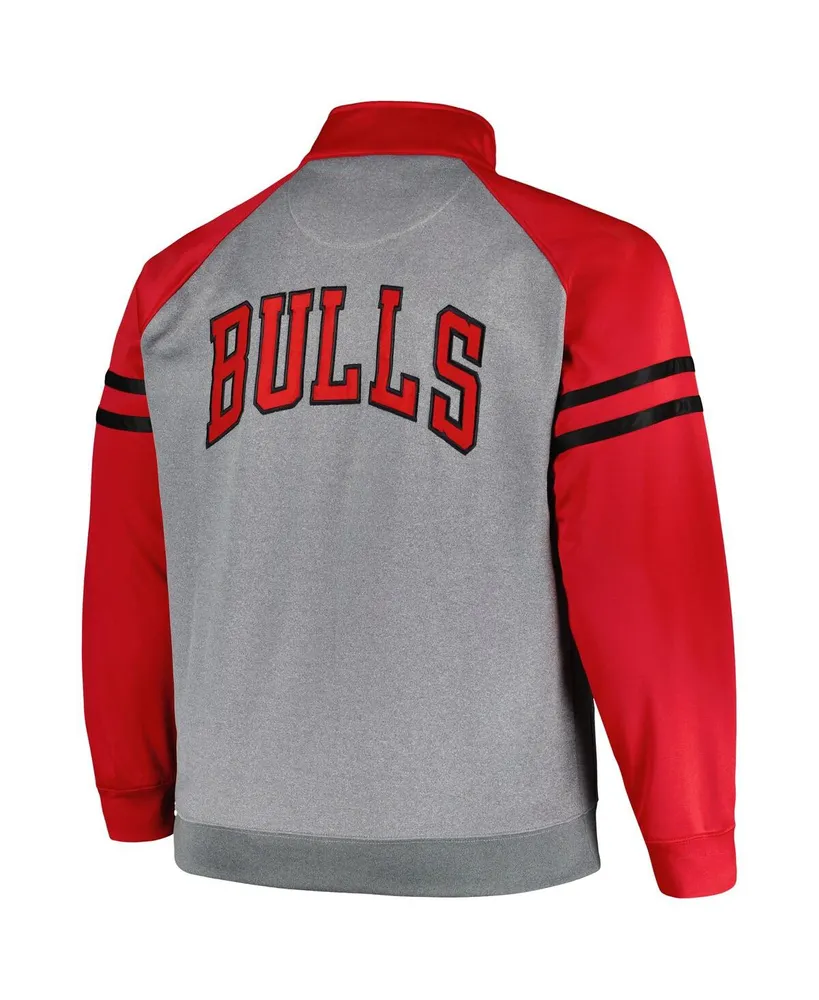 Men's Fanatics Red, Heather Gray Chicago Bulls Big and Tall Pieced Stripe Raglan Full-Zip Track Jacket