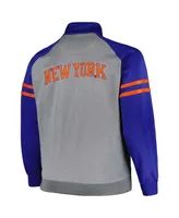 Men's Fanatics Blue, Heather Gray New York Knicks Big and Tall Pieced Stripe Raglan Full-Zip Track Jacket