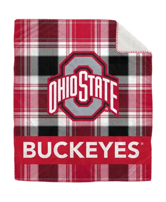 Pegasus Home Fashions Ohio State Buckeyes 50" x 60" Plaid Flannel Sherpa Plush Blanket