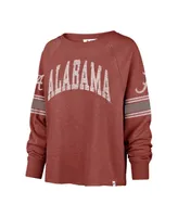 Women's '47 Brand Crimson Distressed Alabama Tide Allie Modest Raglan Long Sleeve Cropped T-shirt