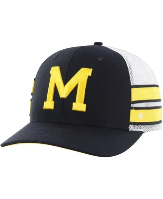 Men's '47 Brand Navy Distressed Michigan Wolverines Straight Eight Adjustable Trucker Hat