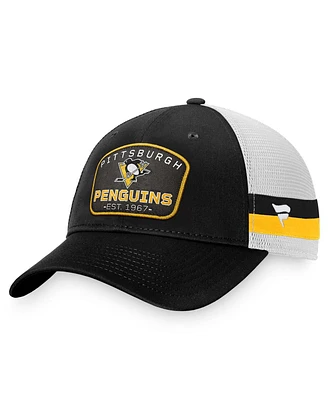 Men's Fanatics Black, White Pittsburgh Penguins Fundamental Striped Trucker Adjustable Hat