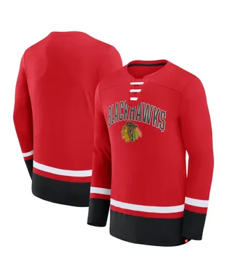 Men's Fanatics Red Chicago Blackhawks Back Pass Lace-Up Long Sleeve T-shirt