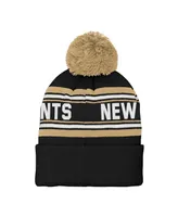 Youth Boys Black New Orleans Saints Jacquard Cuffed Knit Hat with Pom