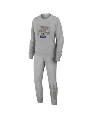Women's Wear by Erin Andrews Heather Gray Baltimore Ravens Knit Long Sleeve Tri-Blend T-shirt and Pants Sleep Set