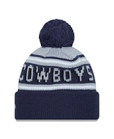 Youth Boys New Era Gray, Navy Distressed Dallas Cowboys Gridiron Classics Main Cuffed Knit Hat with Pom