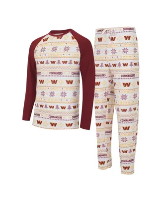 Men's Concepts Sport White, Burgundy Washington Commanders Tinsel Raglan Long Sleeve T-shirt and Pants Sleep Set